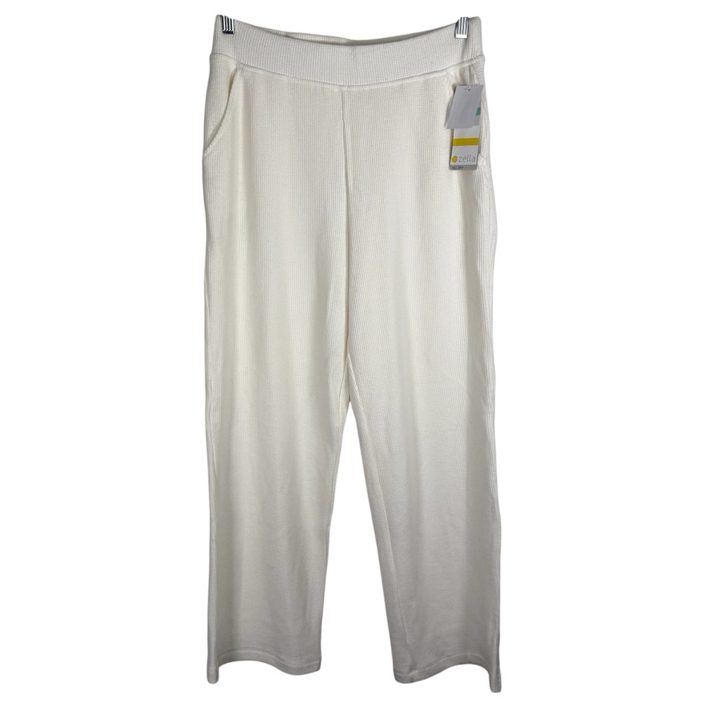 Zella Women’s Medium Ivory Egret Wide Leg Waffle Knit Flowy Pants Bottoms New
